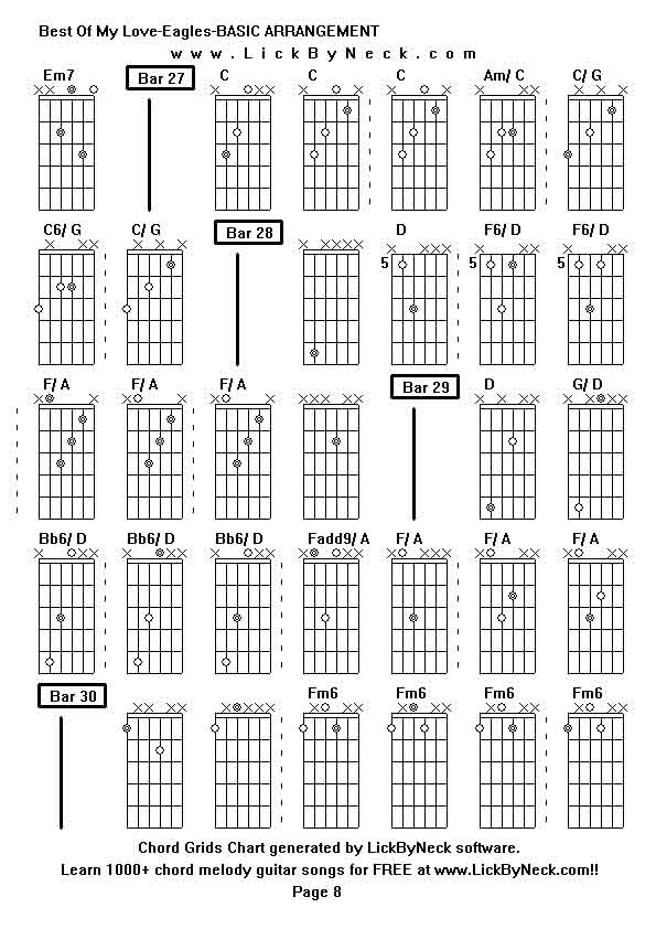 Chord Grids Chart of chord melody fingerstyle guitar song-Best Of My Love-Eagles-BASIC ARRANGEMENT,generated by LickByNeck software.